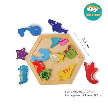 KIDS KINDLY Wooden Stacking and Sorting Puzzle - Sea Animals Theme, Jigsaw Puzzle, Wooden Toys for Kids, Age 3+