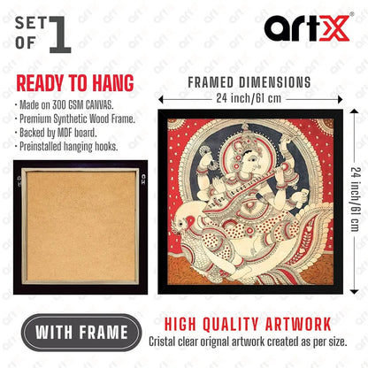 ArtX Saraswati Devi Big Canvas Painting For Living Room With Frame Square