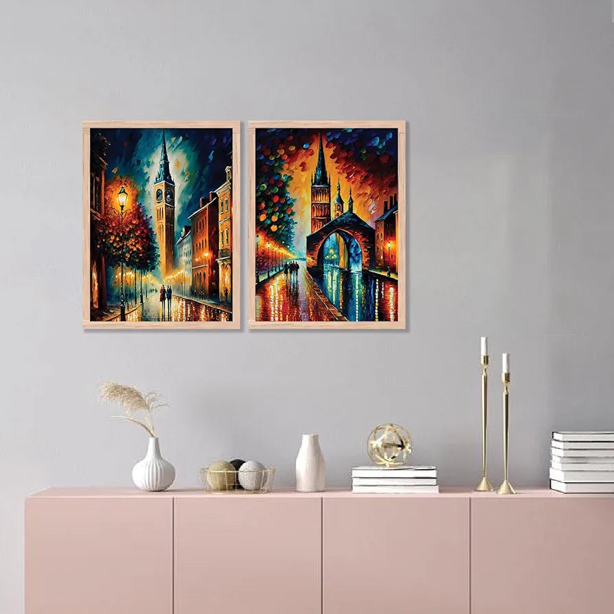 Kotart Premium Digital Painting with Frame for Home Decoration Iconic City Painting Pack of 2 Design01