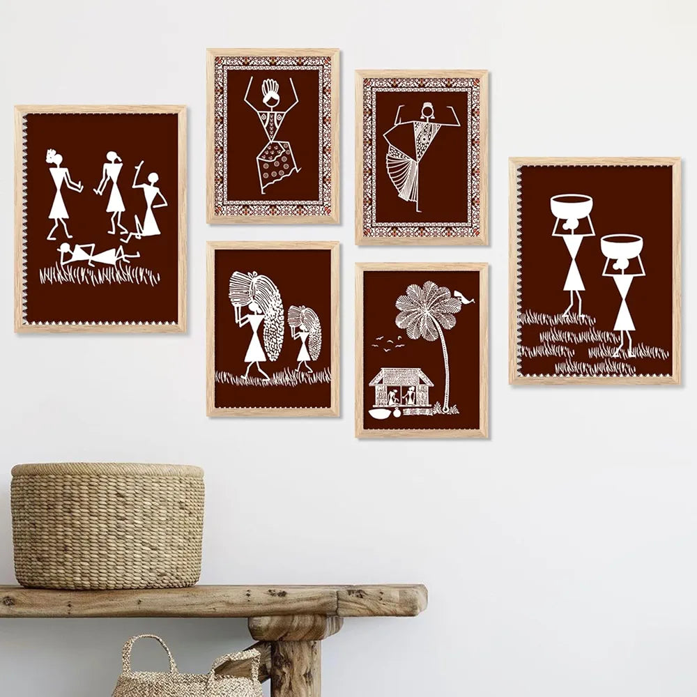 Kotart Warli Art Digital Paintings with Frame Pack of 6 art 3