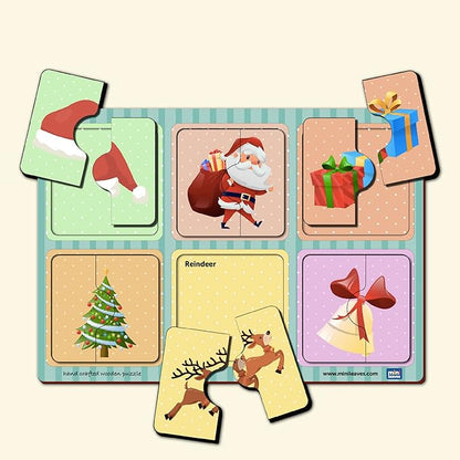 Mini Leaves 2 Piece Puzzle for Kids | Christmas Jigsaw Puzzle | Set of 6 Wooden Puzzles for Kids | Educational Toys for Kids