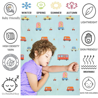 Fresh From Loom Glace Cotton Bed Sheet with 2 Pillow Cover Cartoon Printed Double Bed King Size Kids Bedsheet  144 TC Aqua