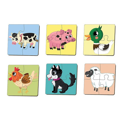 Mini Leaves 4 Piece Wooden Puzzle for Kids | Set of 6 Farm Animals Jigsaw Puzzle | Puzzles for Kids | Educational Puzzle Game