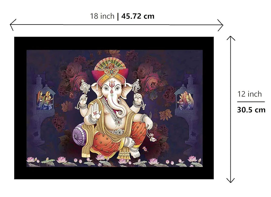 Lifehaxtore Lucky Pagdi Ganesha Religious Wooden Art Framed Painting