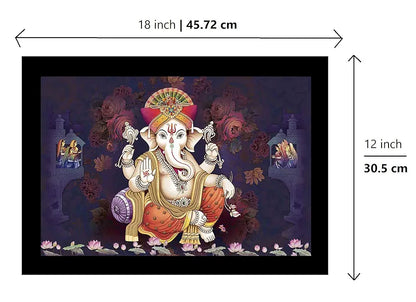 Lifehaxtore Lucky Pagdi Ganesha Religious Wooden Art Framed Painting