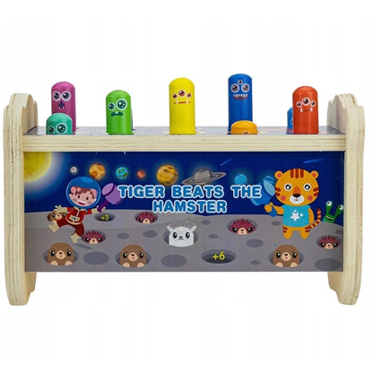 Trinkets & More Kids - Pounding Bench Hammer Toy Tiger Beats The Hamster Set 10 Pegs 2 Hammers 1 Year+ , Multicolor