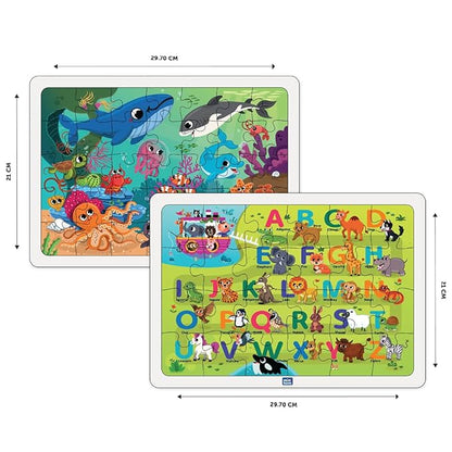 Mini Leaves 2 in 1 Combo | Premium Wooden Ocean Wonder and Alphabet Voyage Combo | Learning Puzzle Set for Kids | 59 Pieces