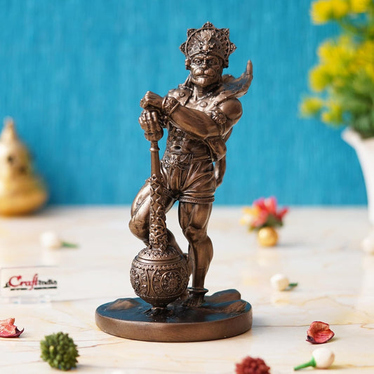 Ecraftindia Golden Polyresin Handcrafted Standing Lord Hanuman Statue With Gada/ Mace | Ideal for Hanuman Jayanti