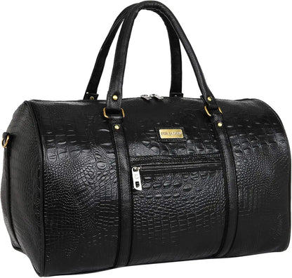 Fur Jaden Black Textured Leatherette Stylish & Spacious Weekender Duffle Bag for Travel for Men and Women