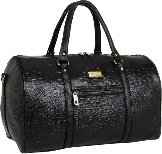 Fur Jaden Black Textured Leatherette Stylish & Spacious Weekender Duffle Bag for Travel for Men and Women