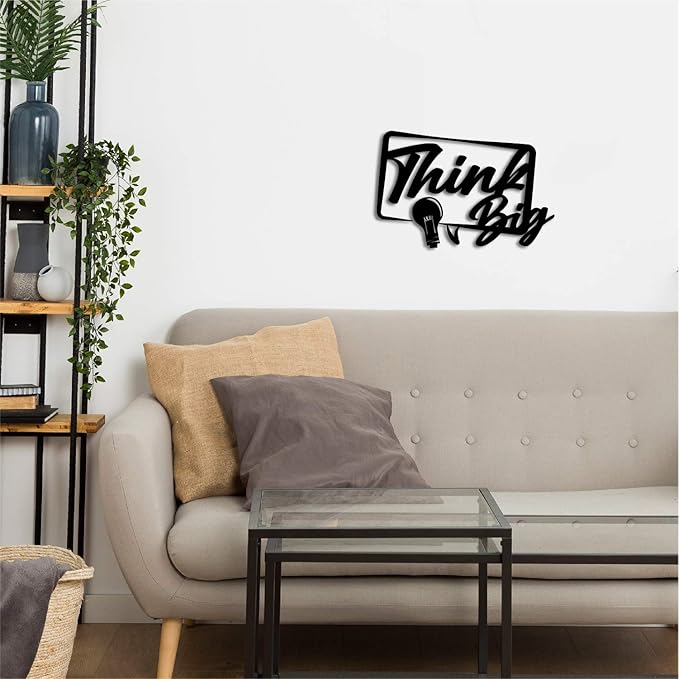 Ecraftindia Think Big Black Engineered Wood Wall Art Cutout | Ready to Hang Home Decor