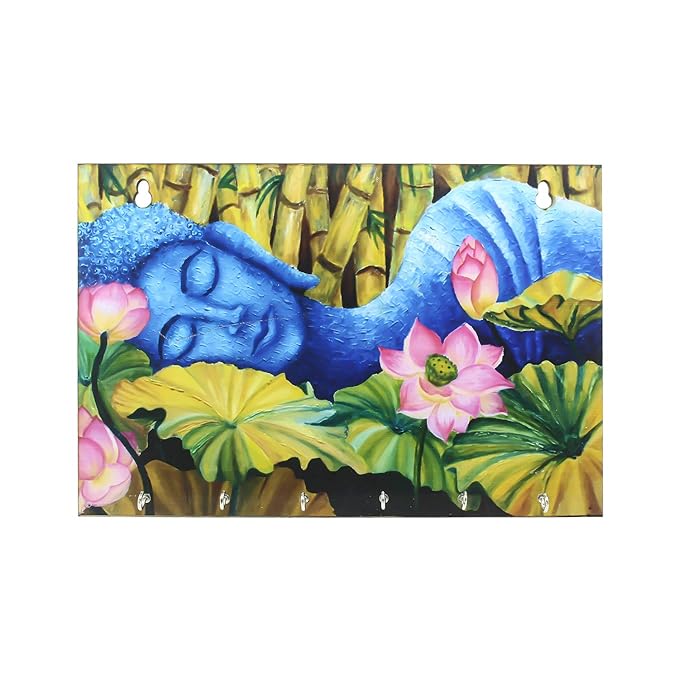 Ecraftindia Lord Buddha Theme Wooden Key Holder With 6 Hooks