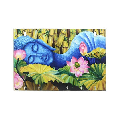 Ecraftindia Lord Buddha Theme Wooden Key Holder With 6 Hooks