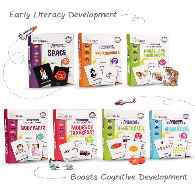 Firstcry Intelliskills Premium 15-in-1 Brain Boosting Non-tearable Flash Cards for Kids | 190 Cards | Montessori Education Toy for Toddlers