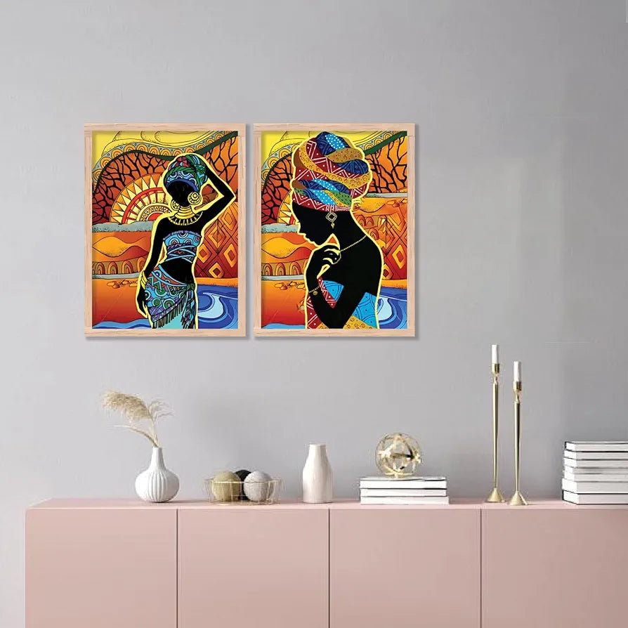 Kotart Premium African Woman Digital Painting with Frame for Home Decoration Pack of 2 Design06