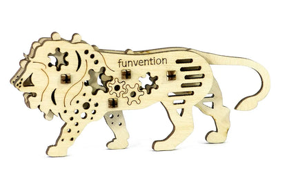 Funvention Engineered Jungle Wood Fun Fidgets DIY Miniature Mechanical Lion, Unicorn, Dino and Butterfly Models STEM Learning 3D Puzzle Kit -Set of 4