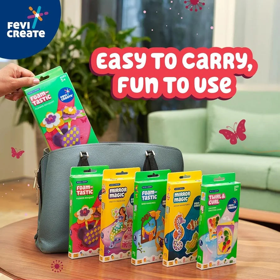 Fevicreate Build-n-Create Foam-Tastic Flower Bouquet Kit | Flower Making | Foam Craft | Develop Fine Motor Skills | Travel Friendly | Screen-Free Play | Gifting | Ages 5 +