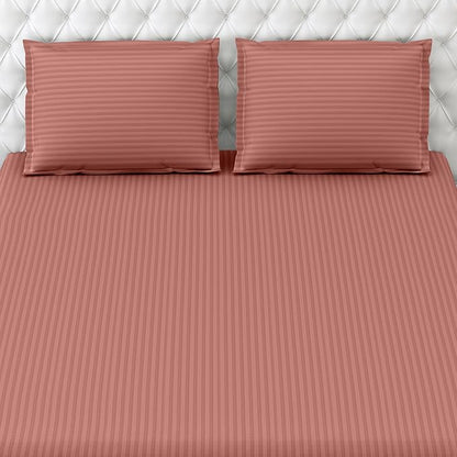Haus & kinder Cotton Elastic Fitted Bedsheet King Size 2 Pillow Covers | Colour Rust