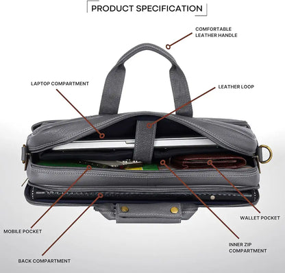 WildHorn Classic Leather 16 inch Laptop Messenger Bag for Men I Office Bags I Travel Bags I Carry Handles with Adjustable Strap 