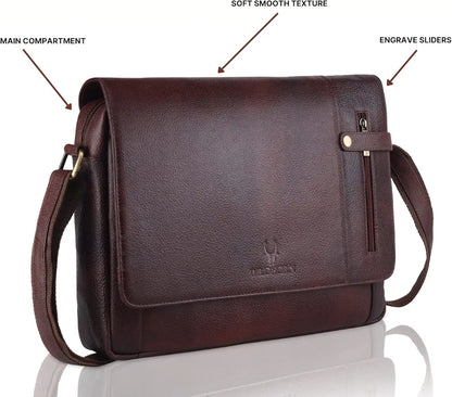 WildHorn Leather Messenger Bag for Men/Office Bag for Men I Padded Laptop Compartment with Adjustable Strap I DIMENSION : L-15 inch W-3 inch H-12 inch