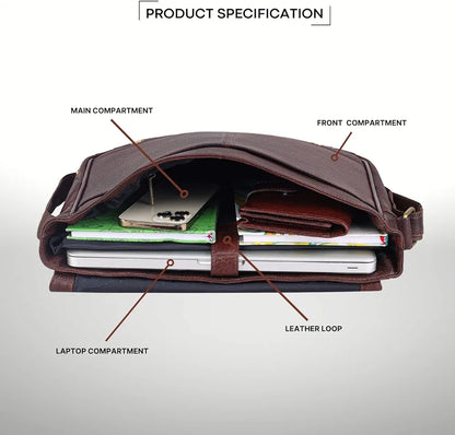 WildHorn Leather Messenger Bag for Men/Office Bag for Men | Fits Upto 15.6 Inch Laptop/MacBook | Laptop Bag/Leather Bag for Men I Dimension : L-16 inch W-3.5 inch H-12 inch