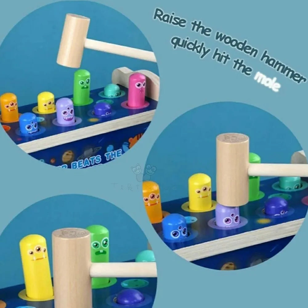 Trinkets & More Kids - Pounding Bench Hammer Toy Tiger Beats The Hamster Set 10 Pegs 2 Hammers 1 Year+ , Multicolor