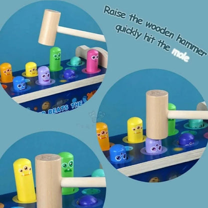 Trinkets & More Kids - Pounding Bench Hammer Toy Tiger Beats The Hamster Set 10 Pegs 2 Hammers 1 Year+ , Multicolor