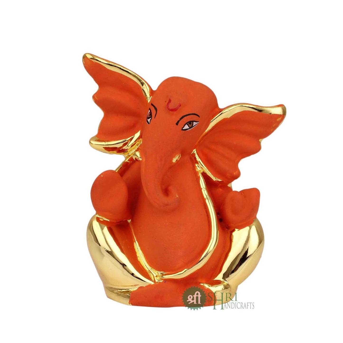 Indicast Resin God Ganpati Gold Plated Ganesha Idol for Car Dashoboard & Home and Office Decor