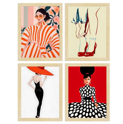 ArtX Paper Women Fashion Art Paintings with Frames Fashion-SO4-01 Set of 4
