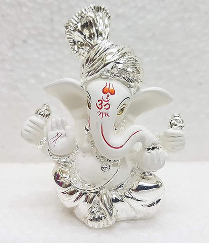Gold Art India Ceramic Pagdi Ganesh Idol For Car Dashboard Small Ganesha Murti For Home Decor