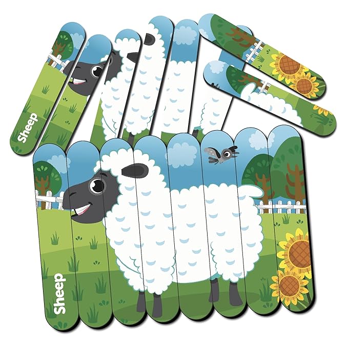 Mini Leaves Animal Theme Strip Wooden Puzzles | Picture Puzzle Strip for 3+ Years Kids | Multicolor 4 Patterns 32 Pieces