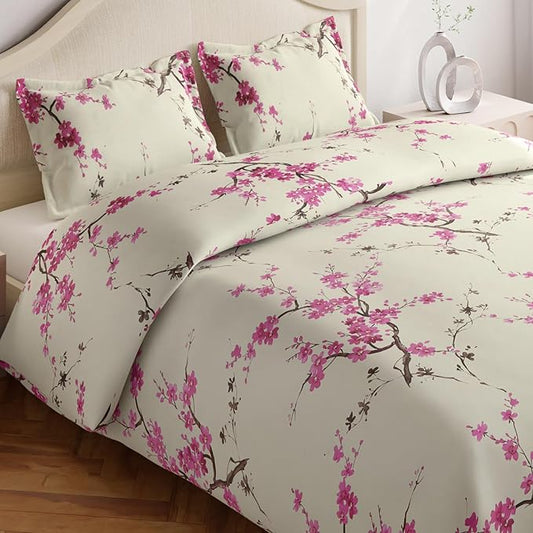 Haus & kinder Cotton Queen Size Bedsheet for Double Bed 186 TC Bed Sheet Double Bed Floral Grace (Eleganza Pink)