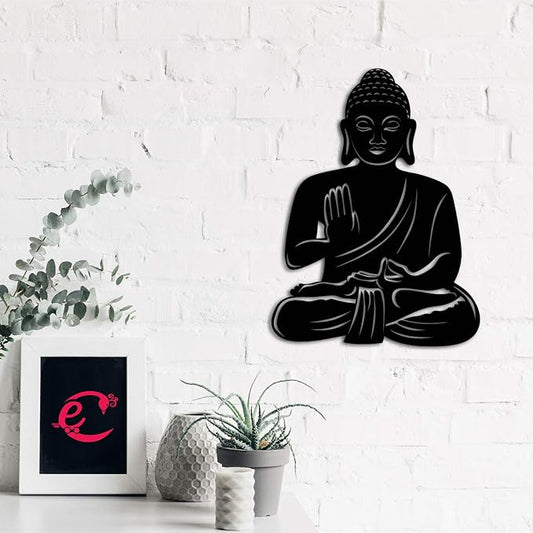 Ecraftindia Buddha Black Engineered Wood Wall Art Cutout | Ready to Hang Home Decor