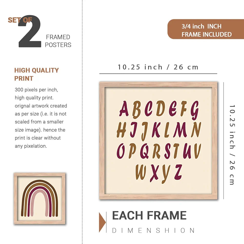Kotart Modern Art Wall Decor Paintings with Frame for Kids Room - Educational Alphabets Framed Wall Posters/Paintings Set of 4