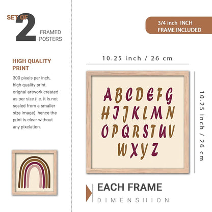 Kotart Modern Art Wall Decor Paintings with Frame for Kids Room - Educational Alphabets Framed Wall Posters/Paintings Set of 4