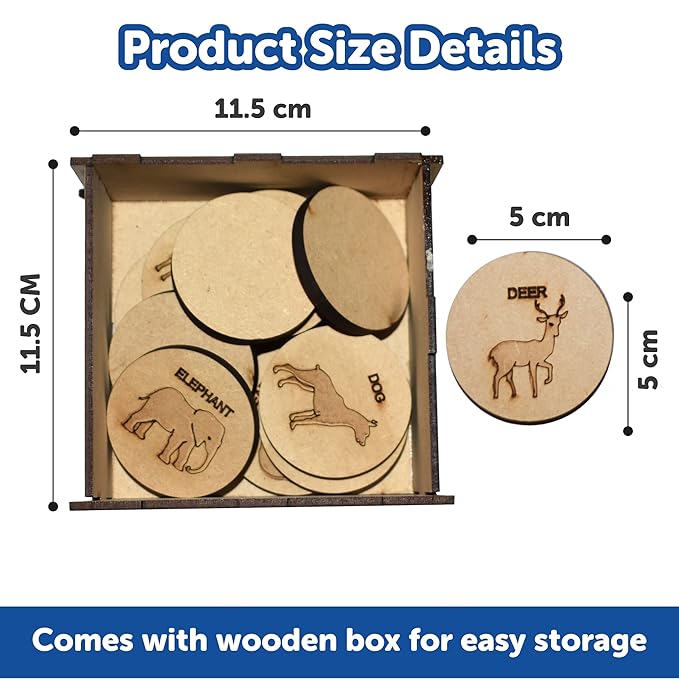 Mini Leaves Wooden Memory Card Game for Kids | Forest Animal Puzzle Set With Wooden Box