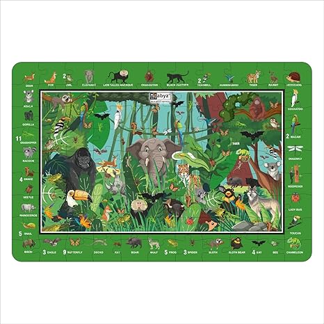 ABYZ 2-in-1 99 Pcs Forest Animals Wooden Jigsaw Puzzle with Find The Things Fun Learning & Educational Toy