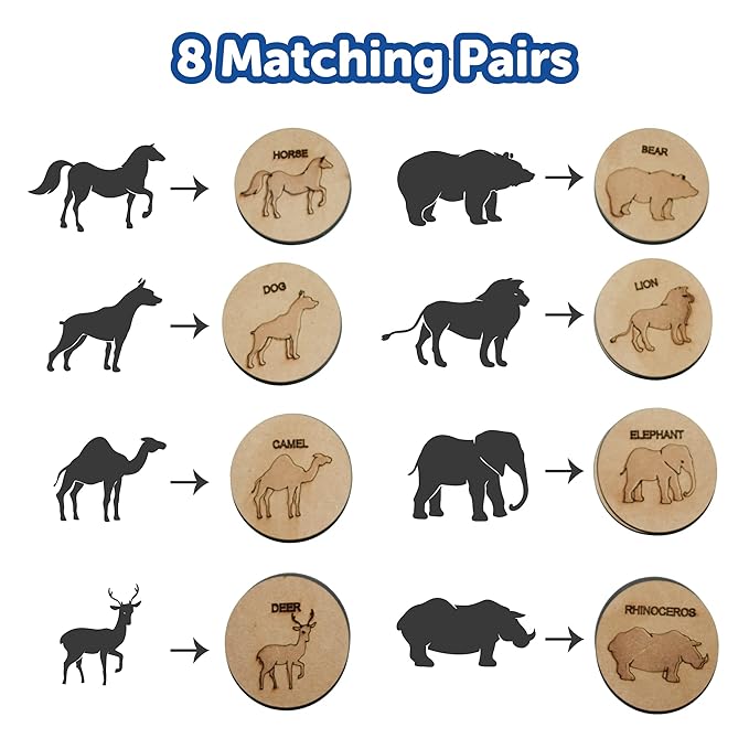 Mini Leaves Wooden Memory Card Game for Kids | Forest Animal Puzzle Set With Wooden Box