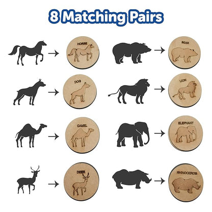 Mini Leaves Wooden Memory Card Game for Kids | Forest Animal Puzzle Set With Wooden Box