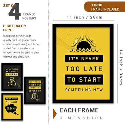 Kotart Quitters Never Win Motivational Quotes Posters with Frame