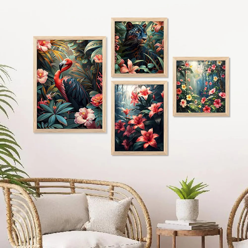 Kotart Floral Theme Digital Painting Minimal Wall Art Prints Set of 4 frames J