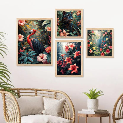 Kotart Floral Theme Digital Painting Minimal Wall Art Prints Set of 4 frames J