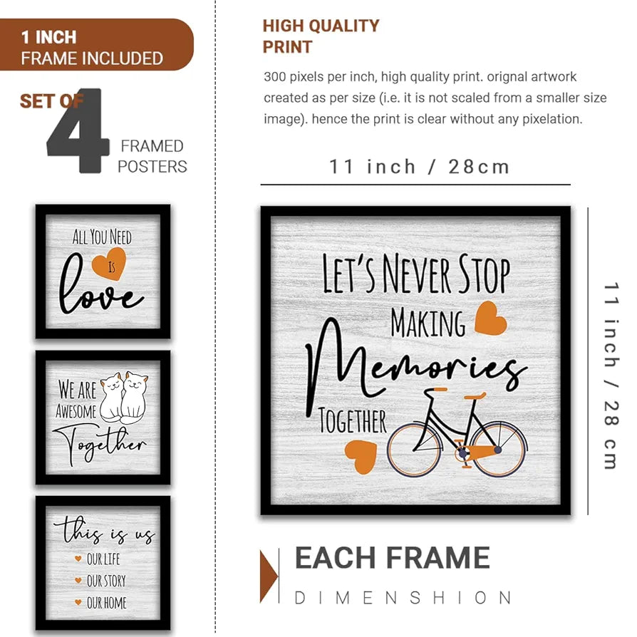 Kotart Lets Never Stop Family Quotes Frames for Wall Decor Set of 4