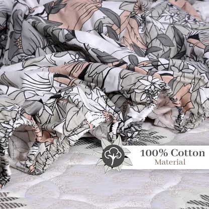 Divine Casa Cotton Classic Floral Bedsheet for Double Bed Elastic Fitted with 2 Pillow Covers  Griffin 144 Tc Colour Peach Nectar