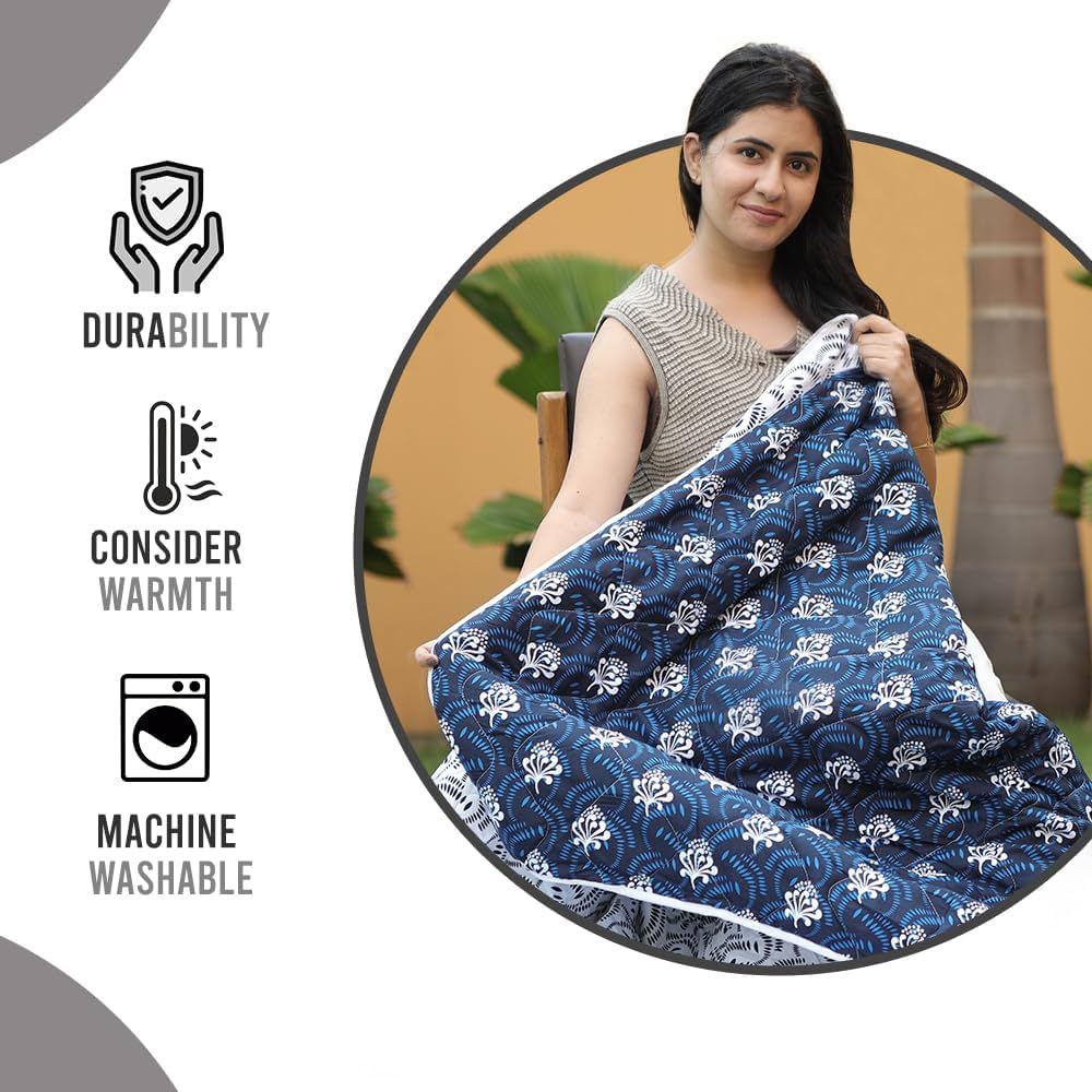 Divine Casa 120 GSM Microfiber Single Bed Comforter Soft & Lightweight Reversible AC Blanket Colour Medieval Blue