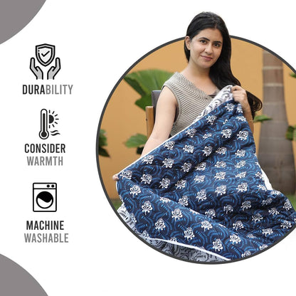 Divine Casa 120 GSM Microfiber Single Bed Comforter Soft & Lightweight Reversible AC Blanket Colour Medieval Blue