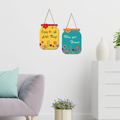 Artvibes Follow Your Dreams Quote Decorative Wall Art Mdf Wooden Wall Hanger for Living Room | Canvas Painting | Set of 2