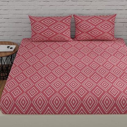 Huesland by Ahmedabad Cotton 144 TC Bedsheet for King Size Bed with 2 Pillow Covers | Peach Pink