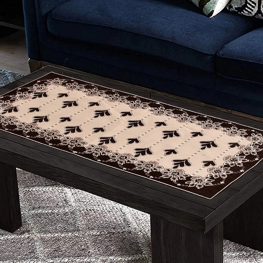 Kuber Industries Rectangular Floral Print Cotton Table Runner for Dining and Center Table Set of 2 Brown