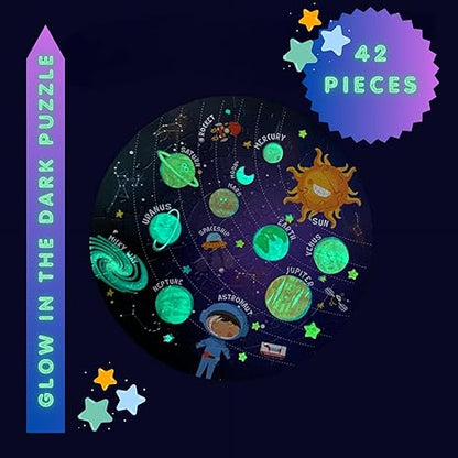 CocoMoco Kids Solar System Puzzle 42 Pcs Glow in The Dark Educational Toy Space Puzzles for Kids Single Pack